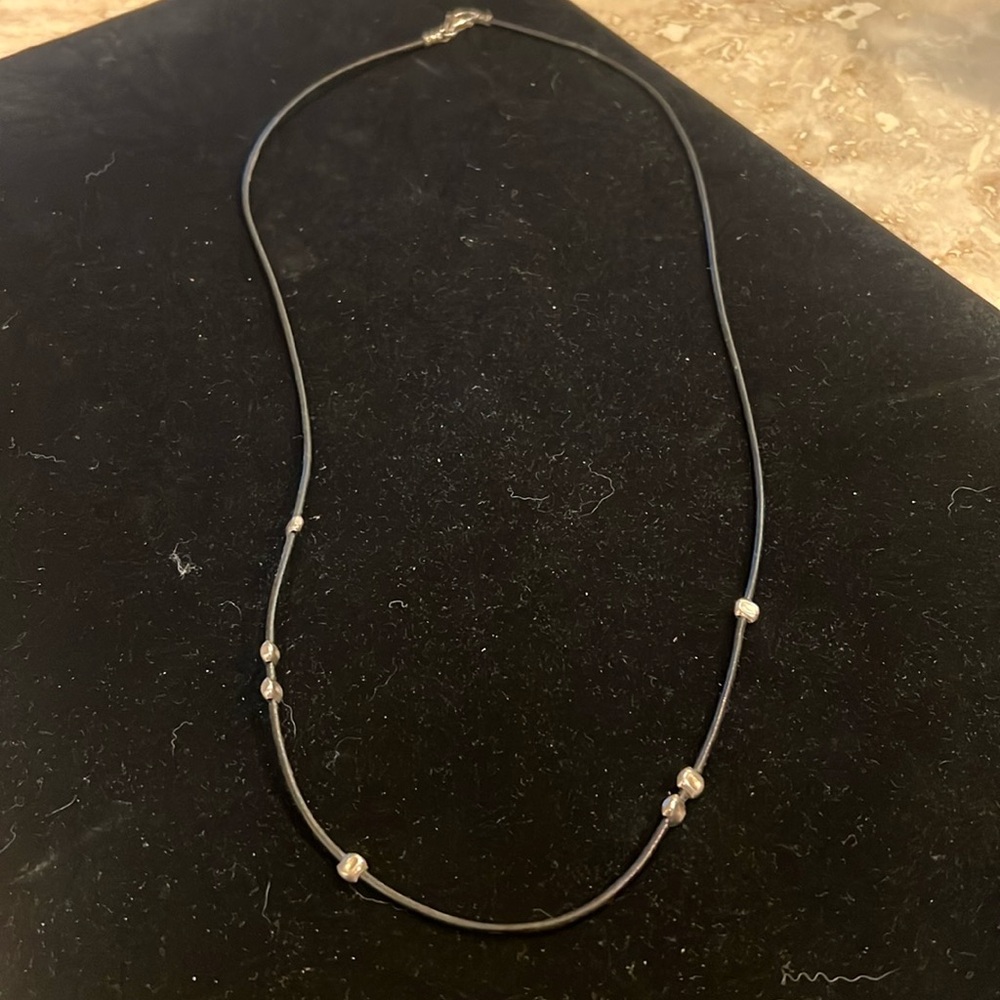 Silpada Black Leather & sterling silver beaded 30 inch necklace